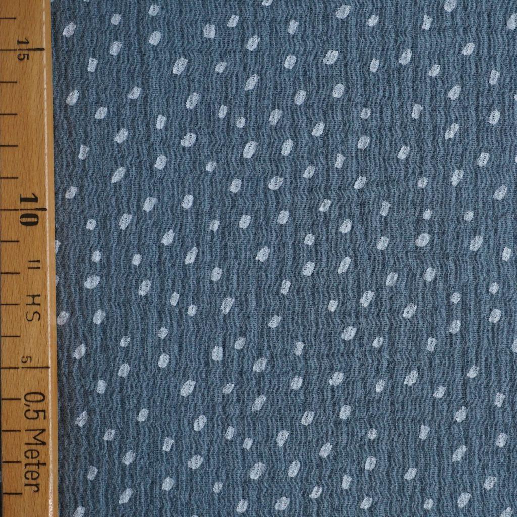 Musselin Double Gauze weiße Tupfen auf stahlblau